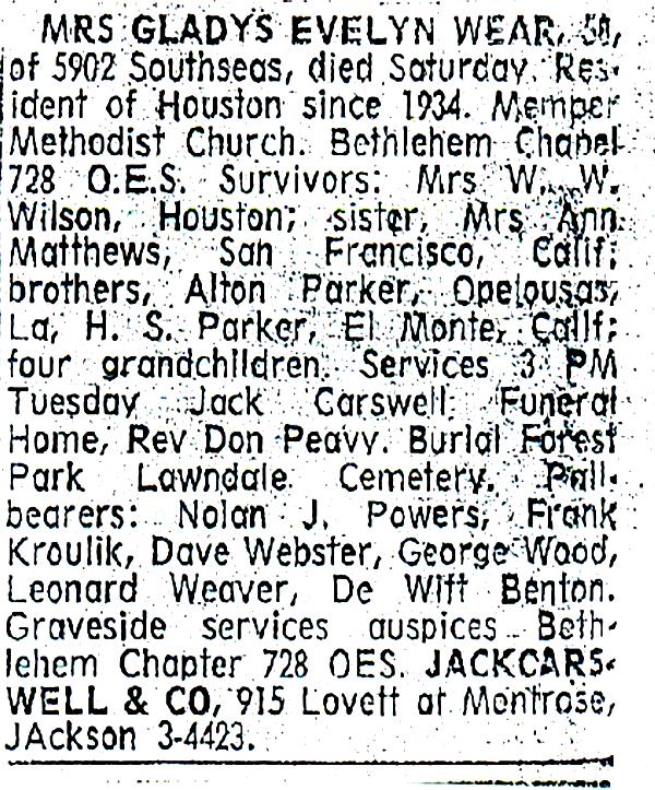 Gladys Evelyn Wear Obituary