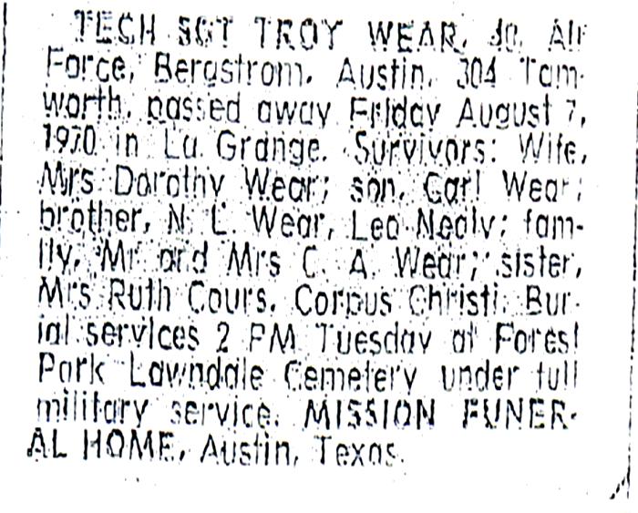 Troy Singer Neely Wear Obituary