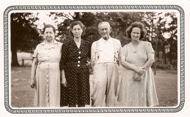 Jeff Brown and daughters, Mt. Ida, 1945. Lida, Dora and Lela.