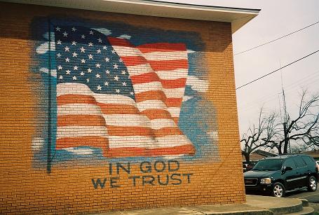 On the wall opposite the 'Clabber Girl' mural, the courthouse square, Mount Ida, March, 2008.