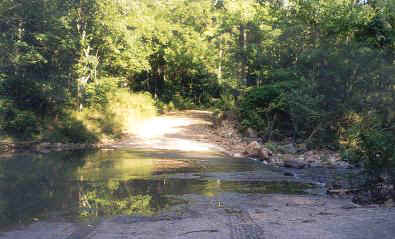 Low water bridge on a forest service road heading to Brushy Creek Church.